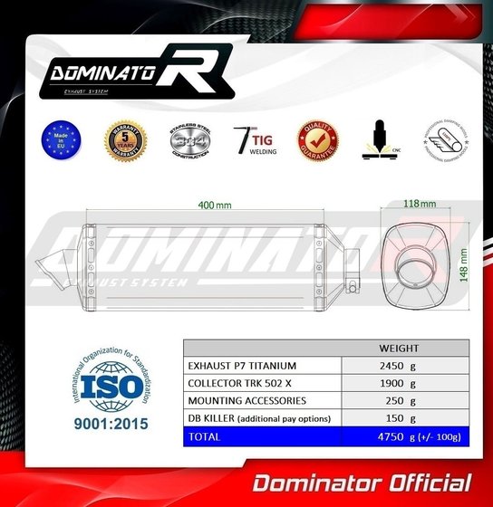 TRK 502 X (2018 - 2021) full exhaust system silencer titanium p7 | Dominator