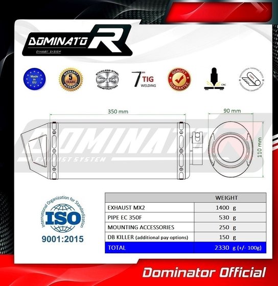 EC 350 F (2021 - 2022) exhaust silencer mx2 | Dominator