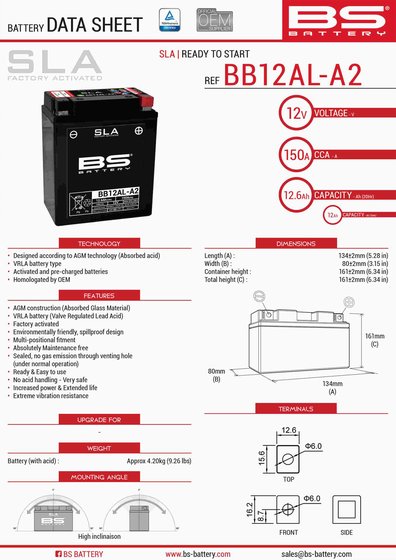 CITYSTAR 125 (2014 - 2020) sla 12v 150 a battery | BS BATTERY