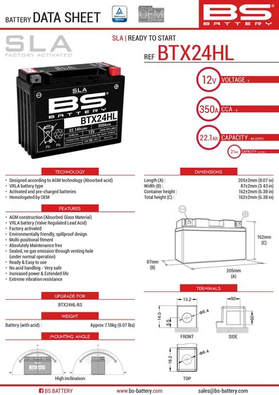 TOURING E 380 F (1995 - 1998) btx24hl battery | BS BATTERY