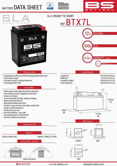 SB6 R (1994 - 1997) btx7l sla 12v battery | BS BATTERY