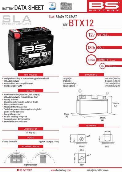 GV 300 S AQUILA (2020 - 2022) btx12 sla battery | BS BATTERY