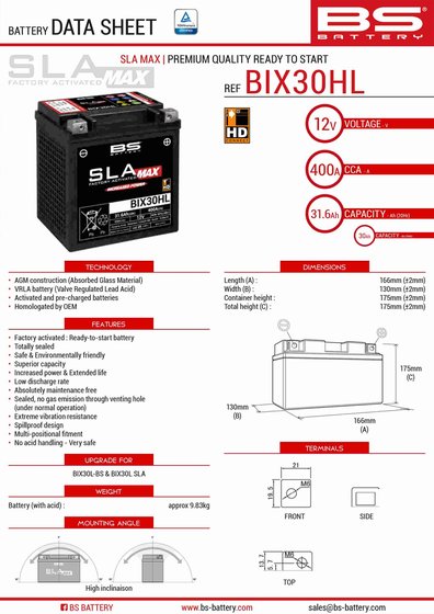 550 (2009 - 2014) sla-max battery | BS BATTERY