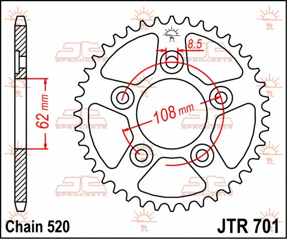 MITO 125 (1990 - 2010) galinė žvaigždutė 40 dantukų žingsnis 520 jtr70140 | JT Sprockets