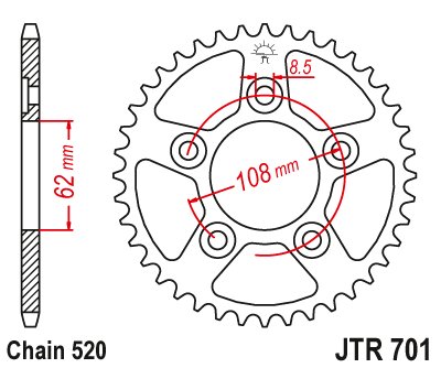 MITO 125 (1990 - 2010) galinė žvaigždutė 40 dantukų žingsnis 520 jtr70140 | JT Sprockets