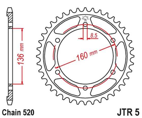 500 SATURNO (1990 - 1992) galinė žvaigždutė - 47 dantys, 520 žingsnių, juoda | JT Sprockets