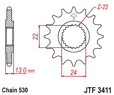 DS 650 (2000 - 2007) priekinė žvaigždutė 16 dantukų žingsnis 530 jtf341116 | JT Sprockets