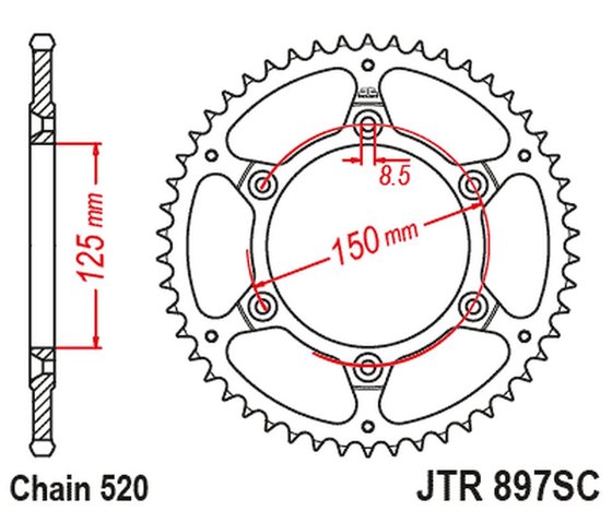 FE 650 E (2003 - 2008) galinė žvaigždutė 48 dantukų žingsnis 520 jtr89748 | JT Sprockets