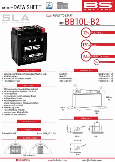 NEXUS 125 (2009 - 2012) bb10l-a2/b2 battery | BS BATTERY